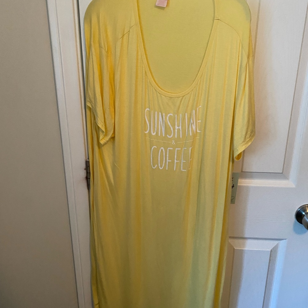 Soho Apparel Yellow Short Sleeve Night Shirt with Sunshine & Coffee Print